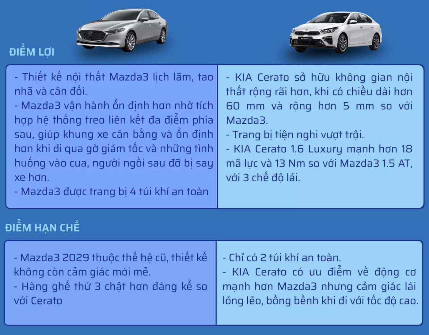 So sánh về điểm lợi và hạn chế. Ảnh: Chụp màn hình